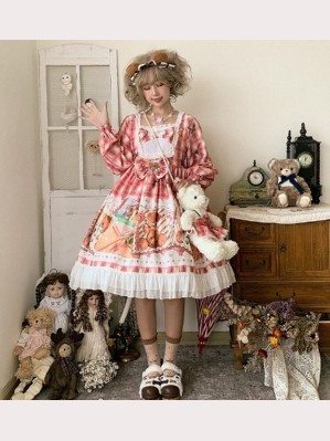 Stamp Bear Sweet Lolita Style Dress OP by JingYueFang (YJ08)
